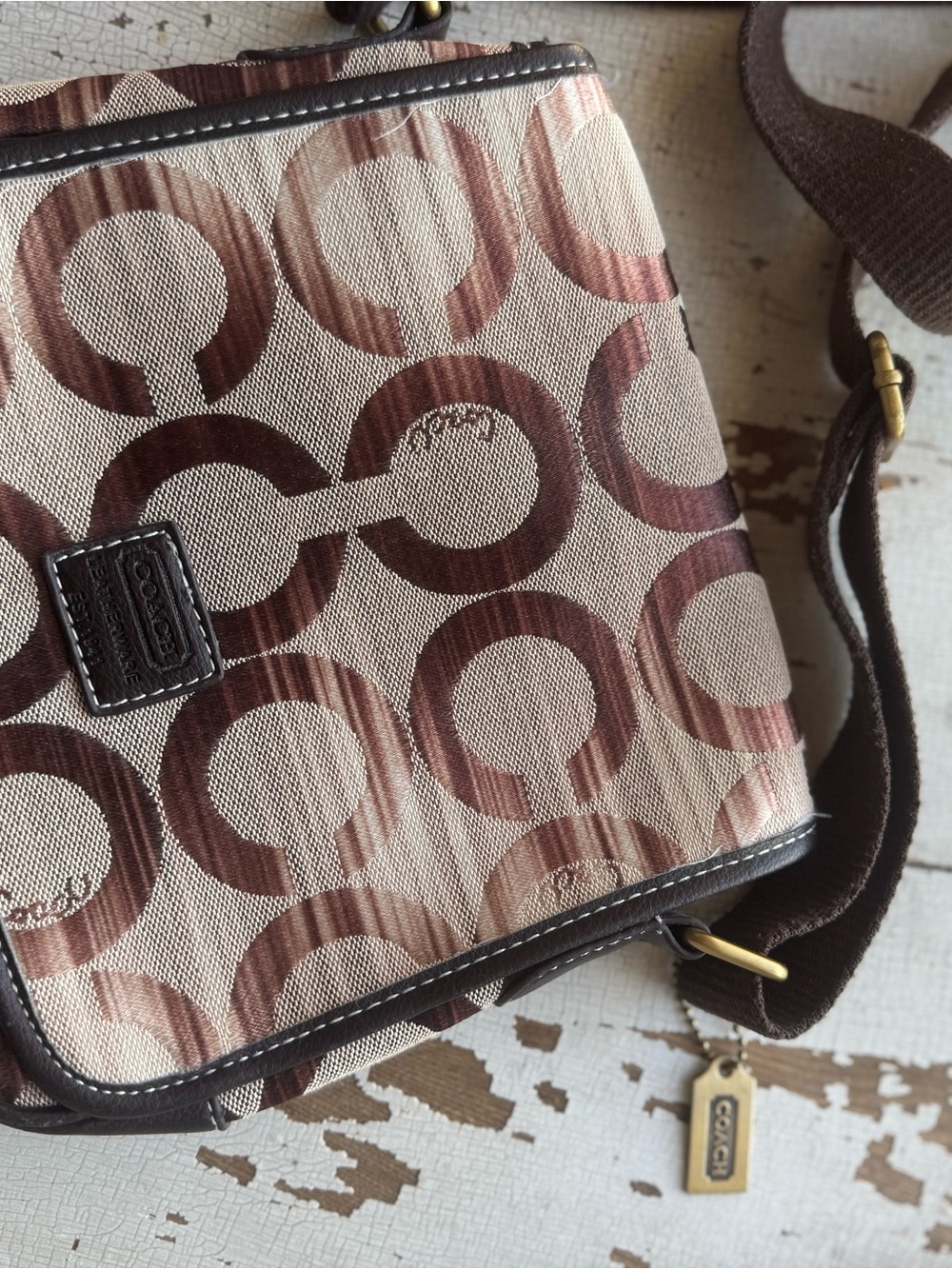 Coach Brown and Tan Signature 'C' Crossbody Bag